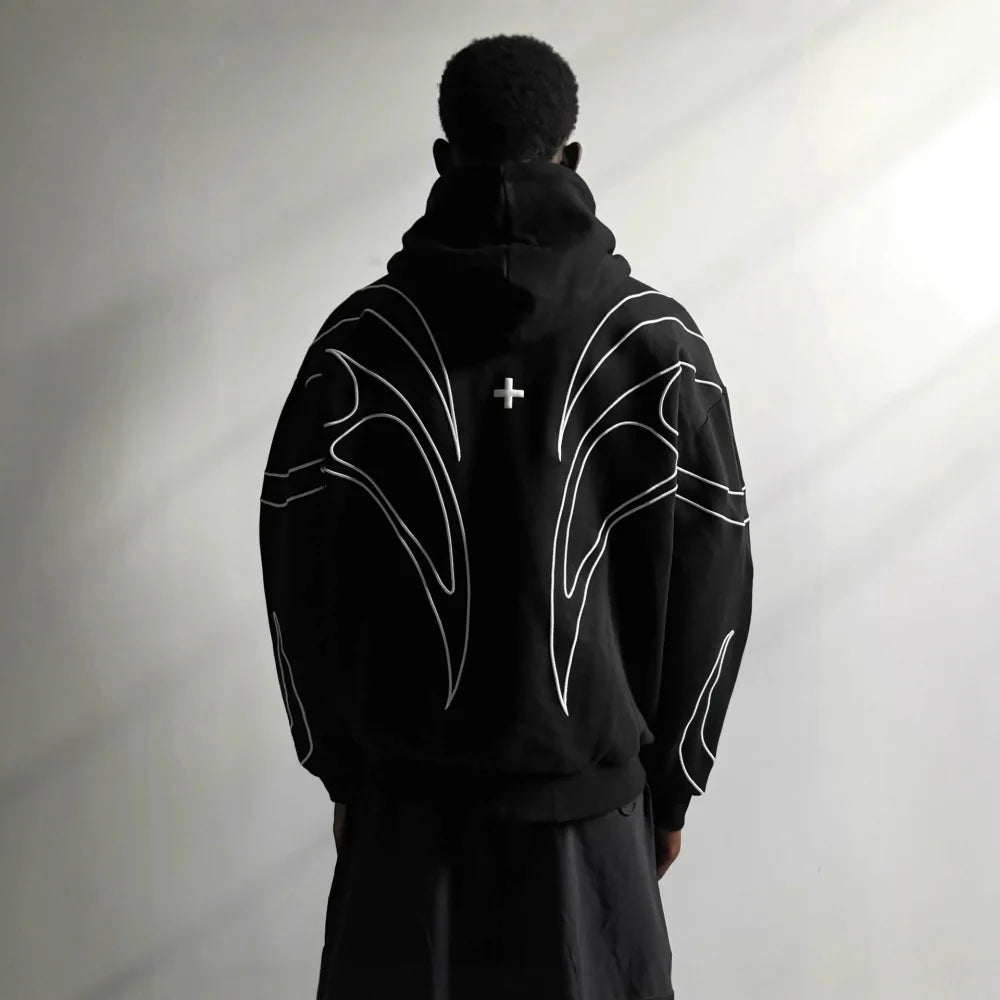 ZERRA Çift Fermuarlı İşlemeli Hoodie