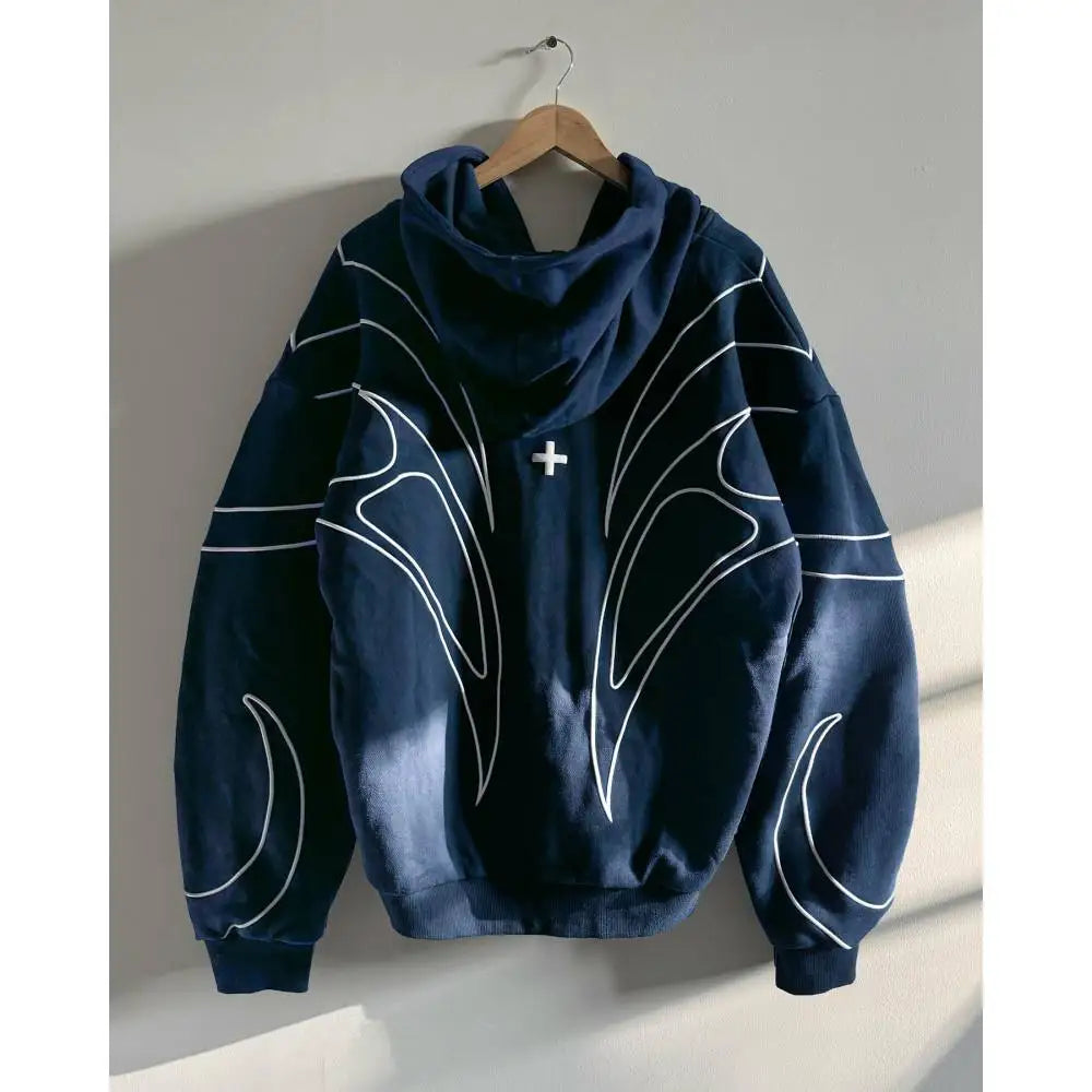 ZERRA Çift Fermuarlı İşlemeli Hoodie