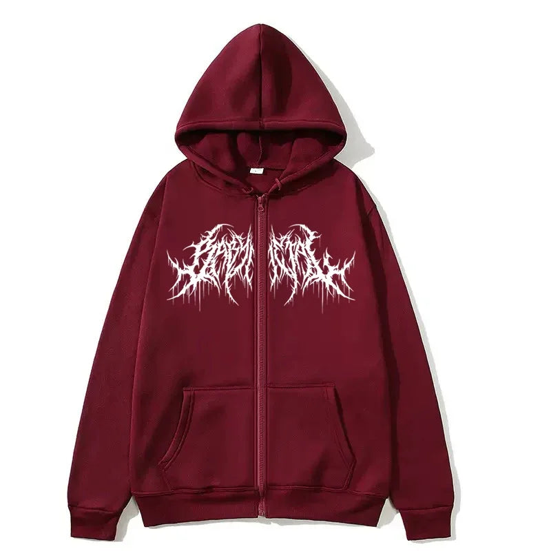 ZERRA Y2K Grafik Fermuarlı Hoodie