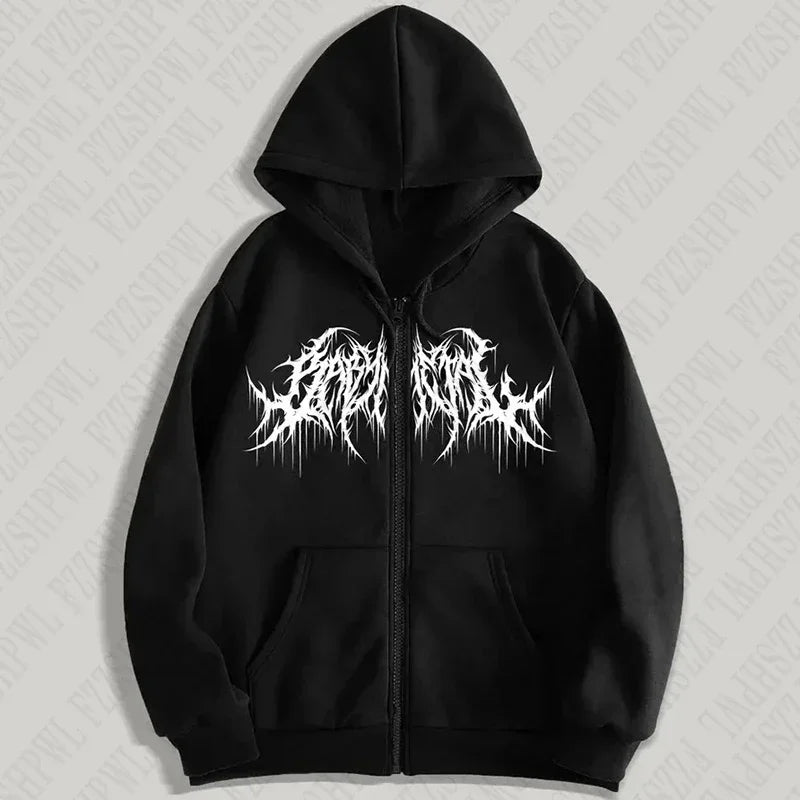 ZERRA Y2K Grafik Fermuarlı Hoodie