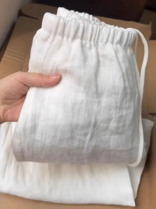ZERRA Yüksek Bel Keten Bol Paça Pantolon