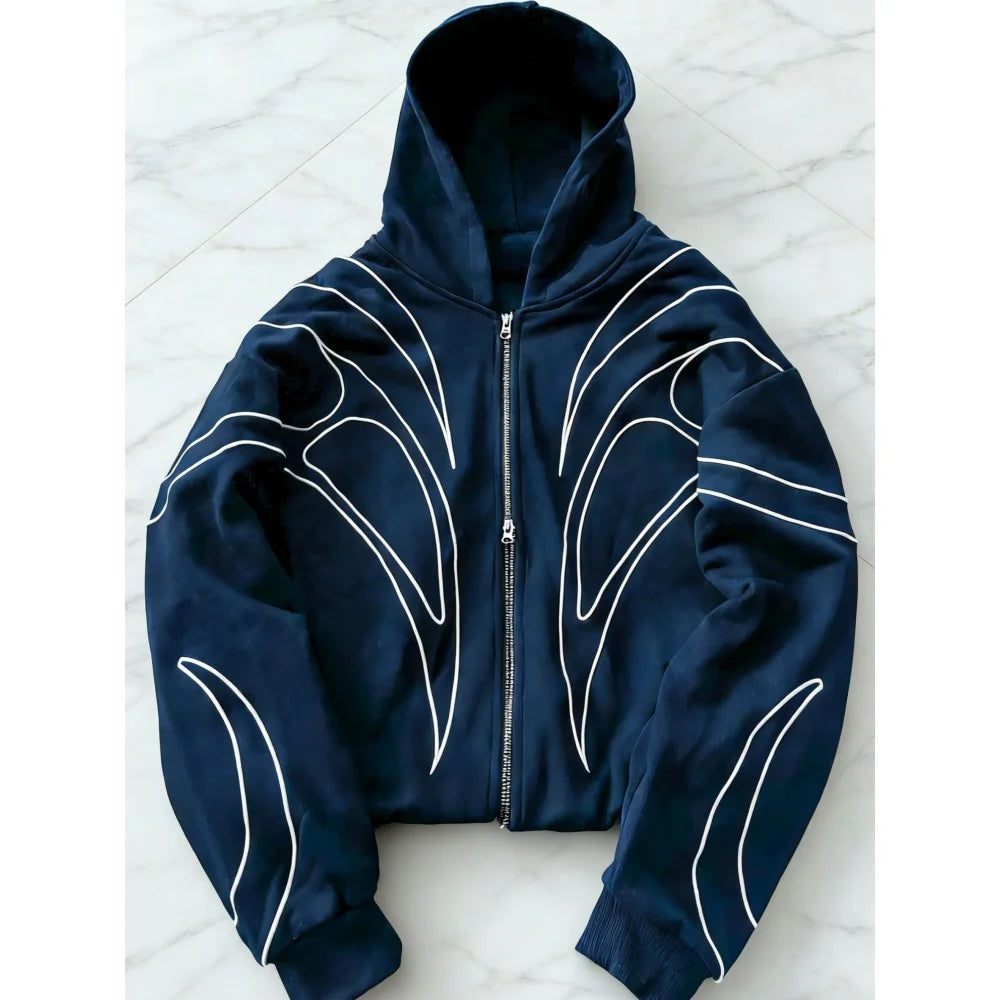 ZERRA Çift Fermuarlı İşlemeli Hoodie