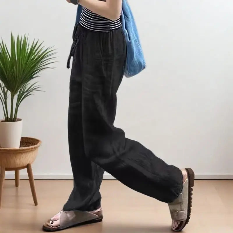 ZERRA Yüksek Bel Keten Bol Paça Pantolon