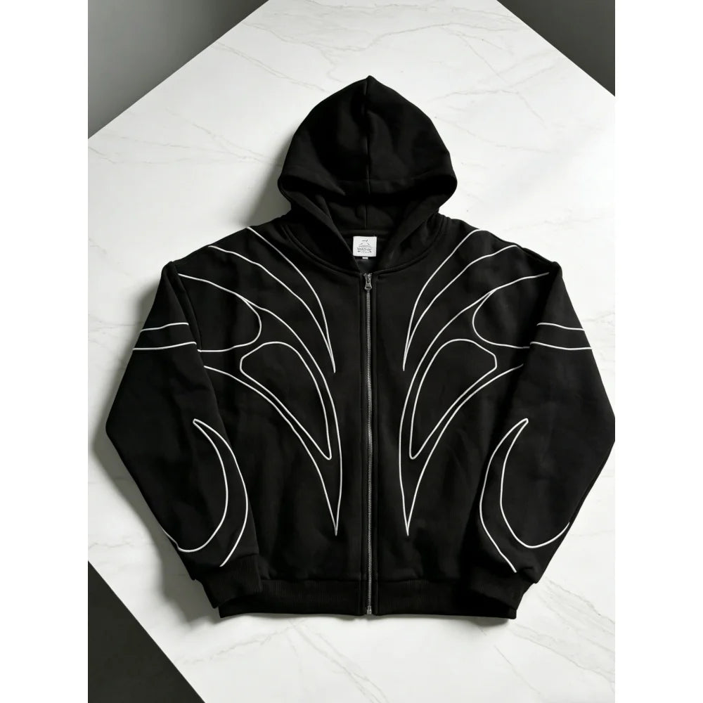 ZERRA Çift Fermuarlı İşlemeli Hoodie