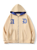 ZERRA Y2K Harf İşlemeli Fermuarlı Hoodie