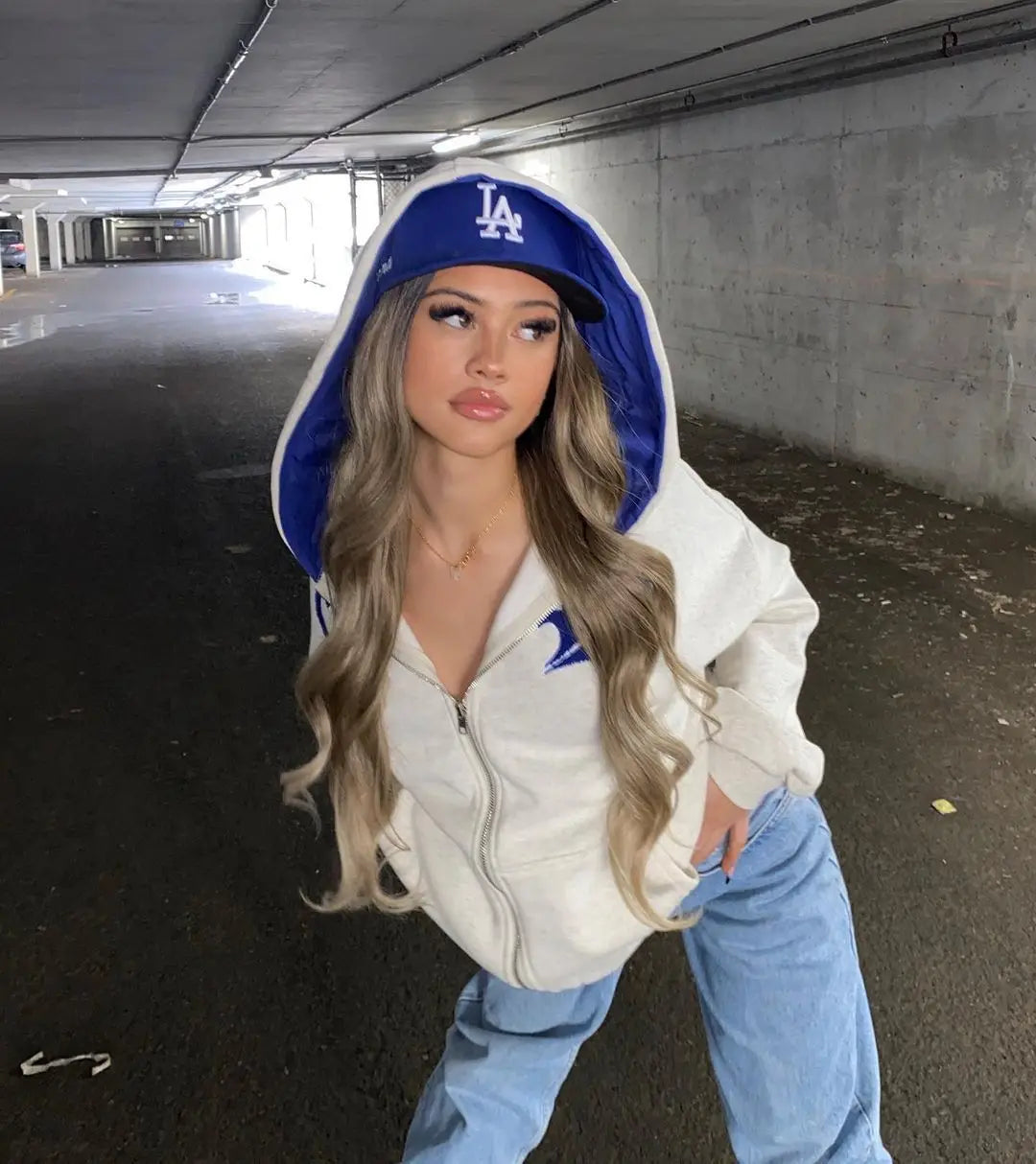 ZERRA Y2K Harf İşlemeli Fermuarlı Hoodie