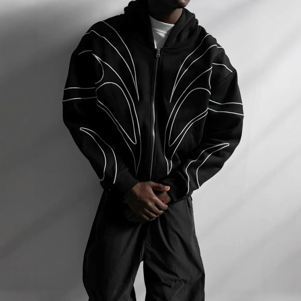 ZERRA Çift Fermuarlı İşlemeli Hoodie