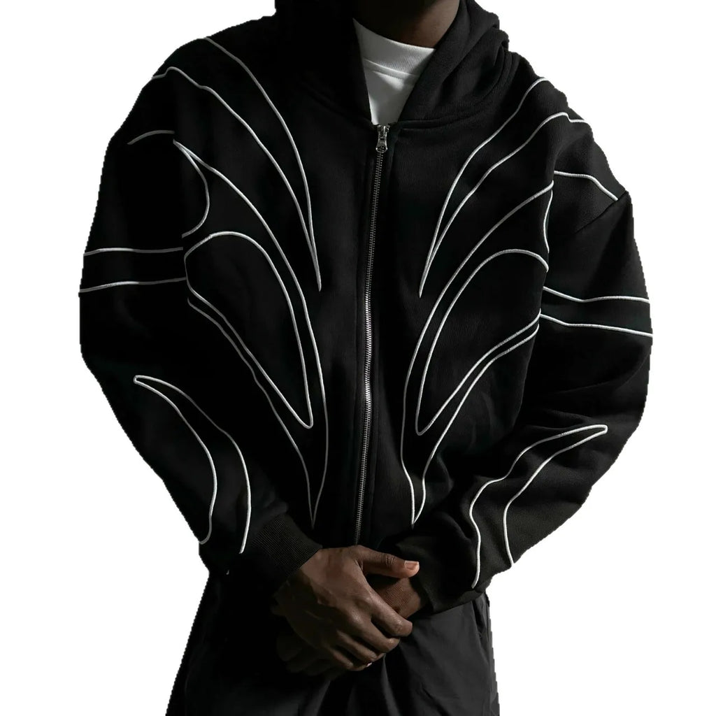 ZERRA Çift Fermuarlı İşlemeli Hoodie