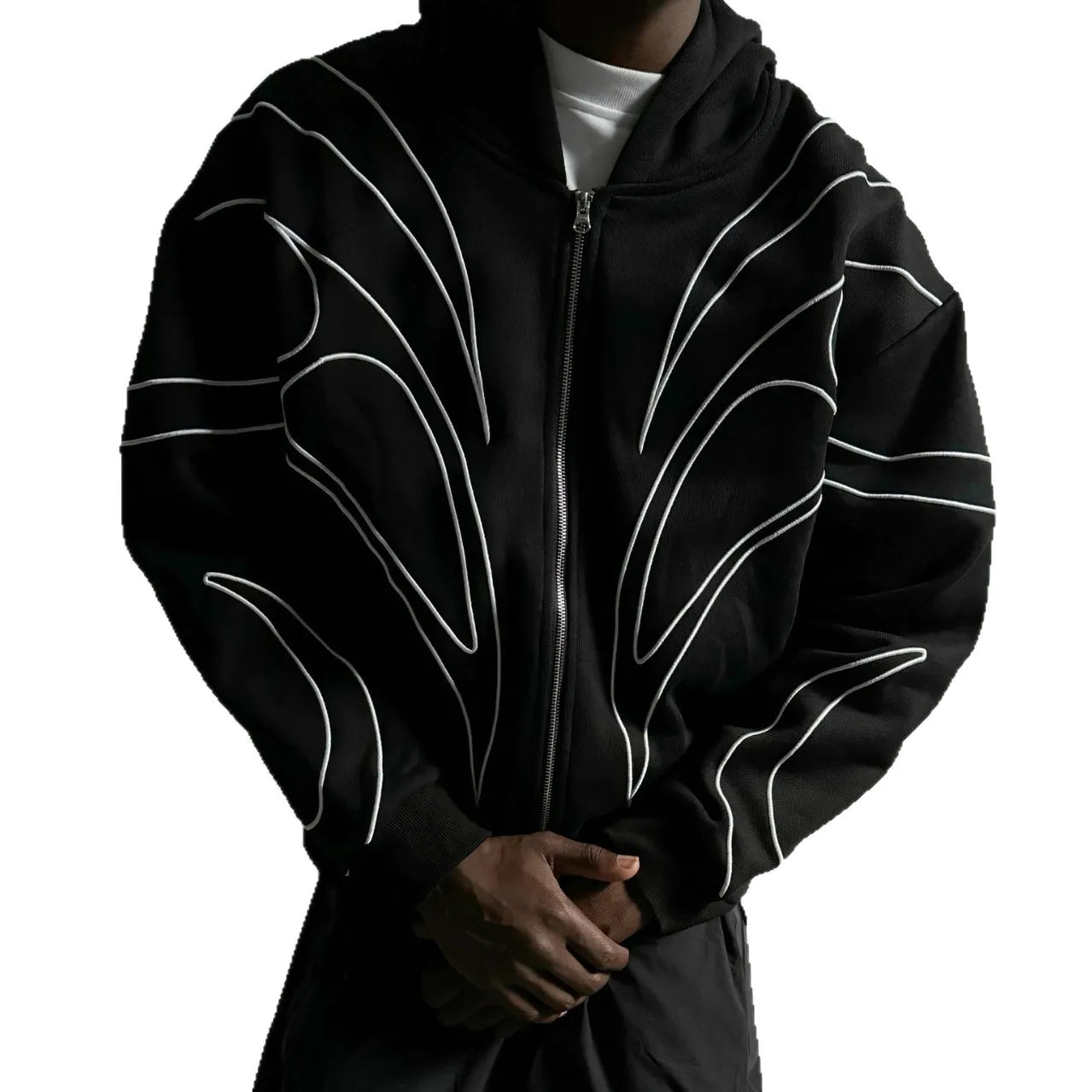 ZERRA Çift Fermuarlı İşlemeli Hoodie